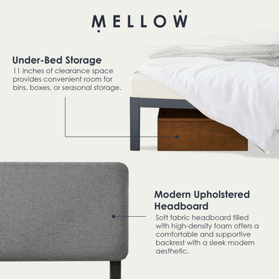 Mellow KERA Metal & Wood Platform Bed Frame w Angled Headboard, (Open Box)