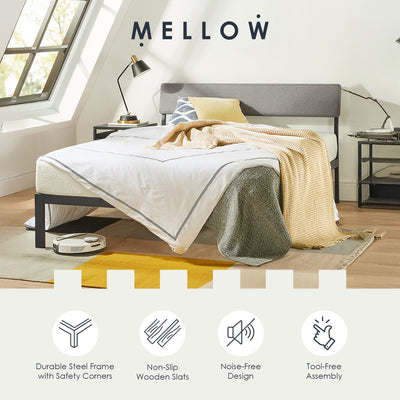 Mellow KERA Metal & Wood Platform Bed Frame w Angled Headboard, (Open Box)