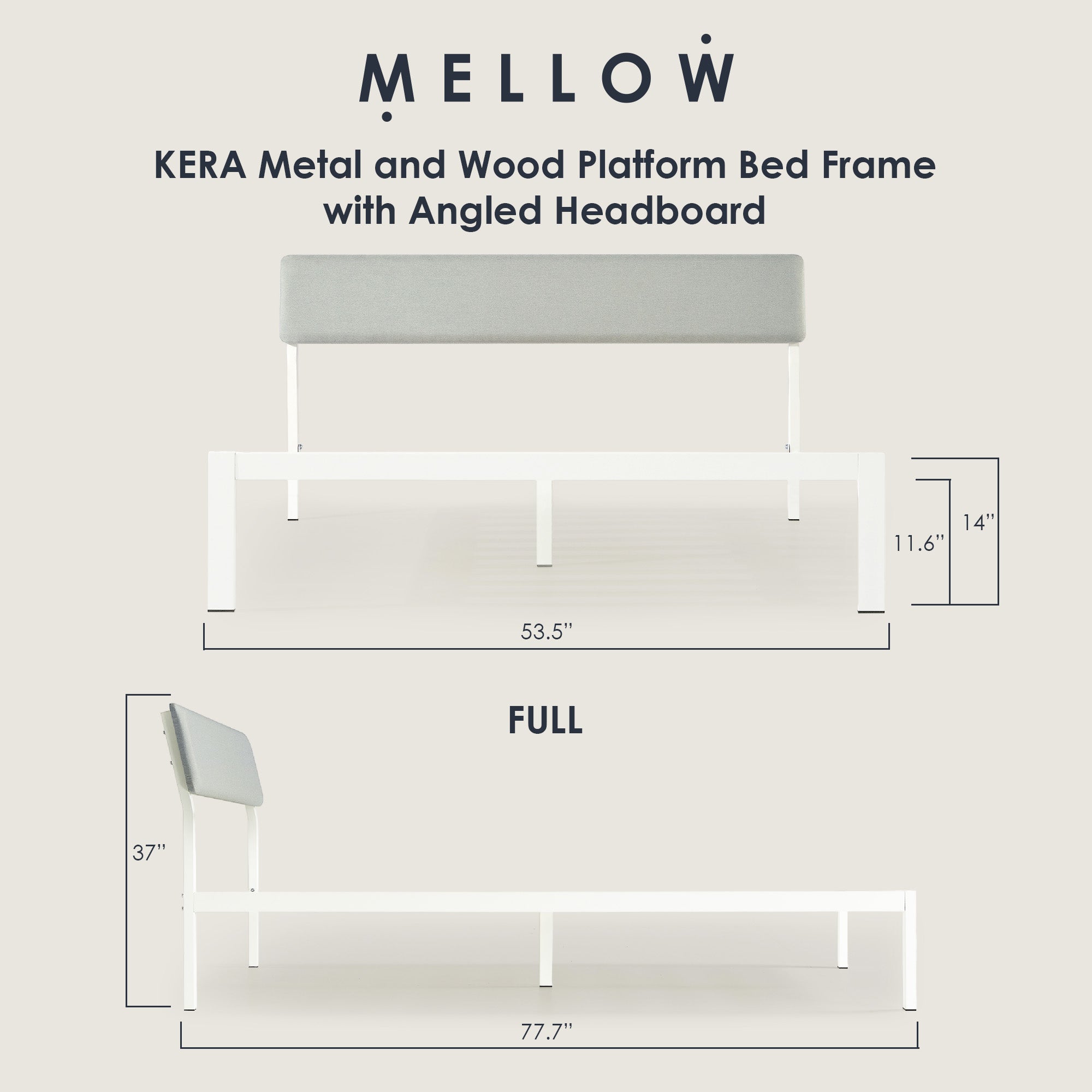 Mellow KERA Metal/Wood Platform Bed Frame with Angled Headboard, Full (Open Box)