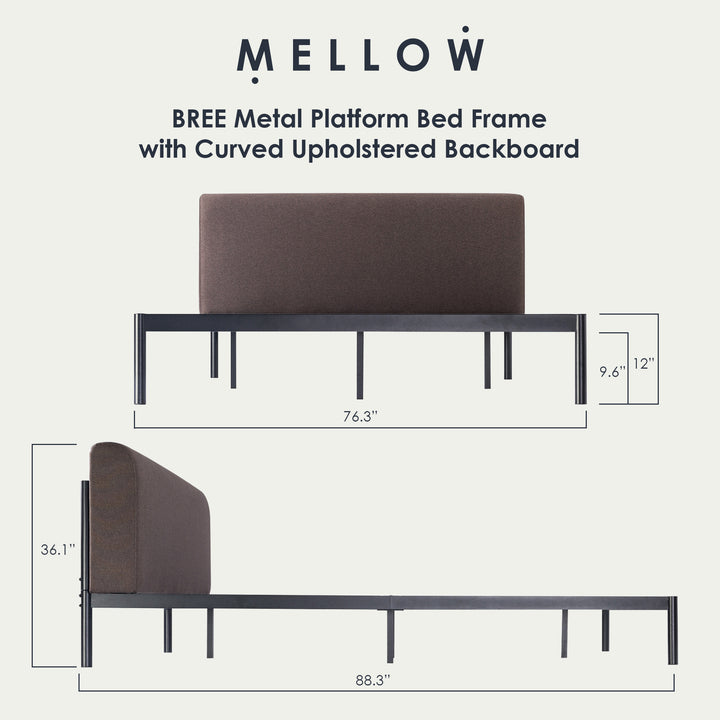 Mellow BREE Metal Platform Bed Frame with Curved Upholstered Backboard, King
