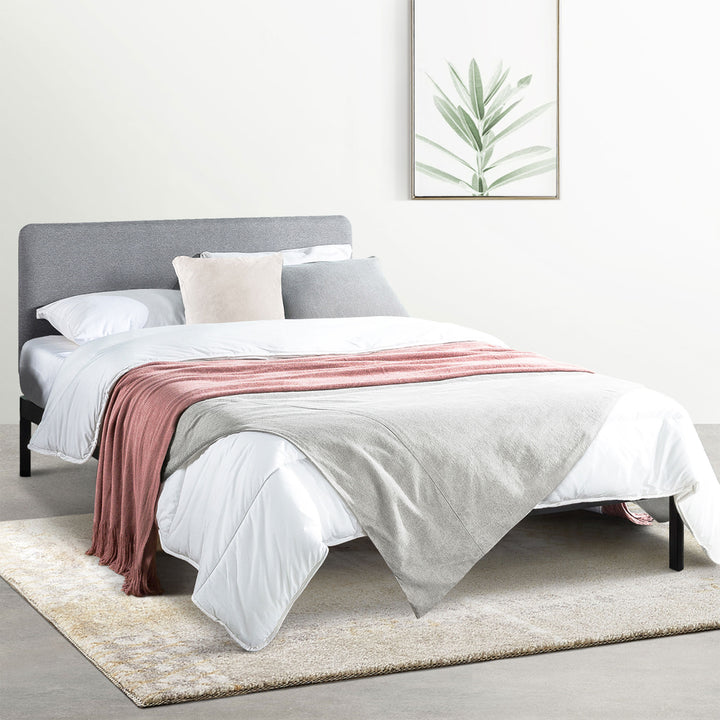 Mellow KERT Metal and Wood Platform Bed Frame with Upholstered Headboard, Full