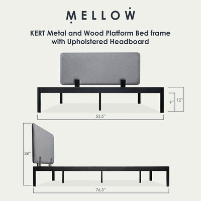 Mellow KERT Metal and Wood Platform Bed Frame with Upholstered Headboard, Full - VMInnovations
