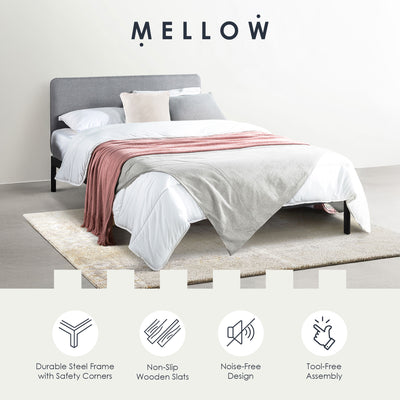 Mellow KERT Metal and Wood Platform Bed Frame with Upholstered Headboard, Full - VMInnovations