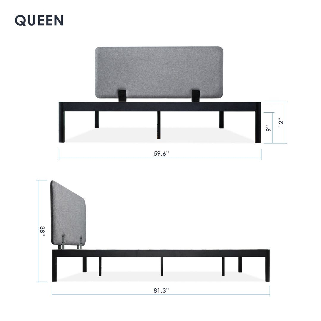 Mellow KERT Metal and Wood Platform Bed Frame with Upholstered Headboard, Queen