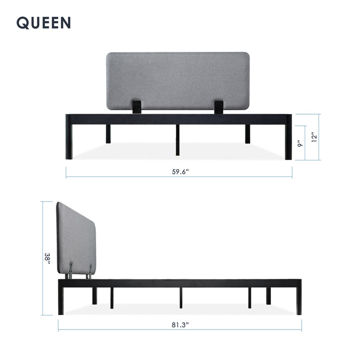 Mellow KERT Metal and Wood Platform Bed Frame with Upholstered Headboard, Queen