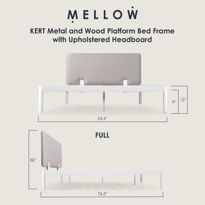 Mellow KERT Metal and Wood Platform Bed Frame with Upholstered Headboard, Full