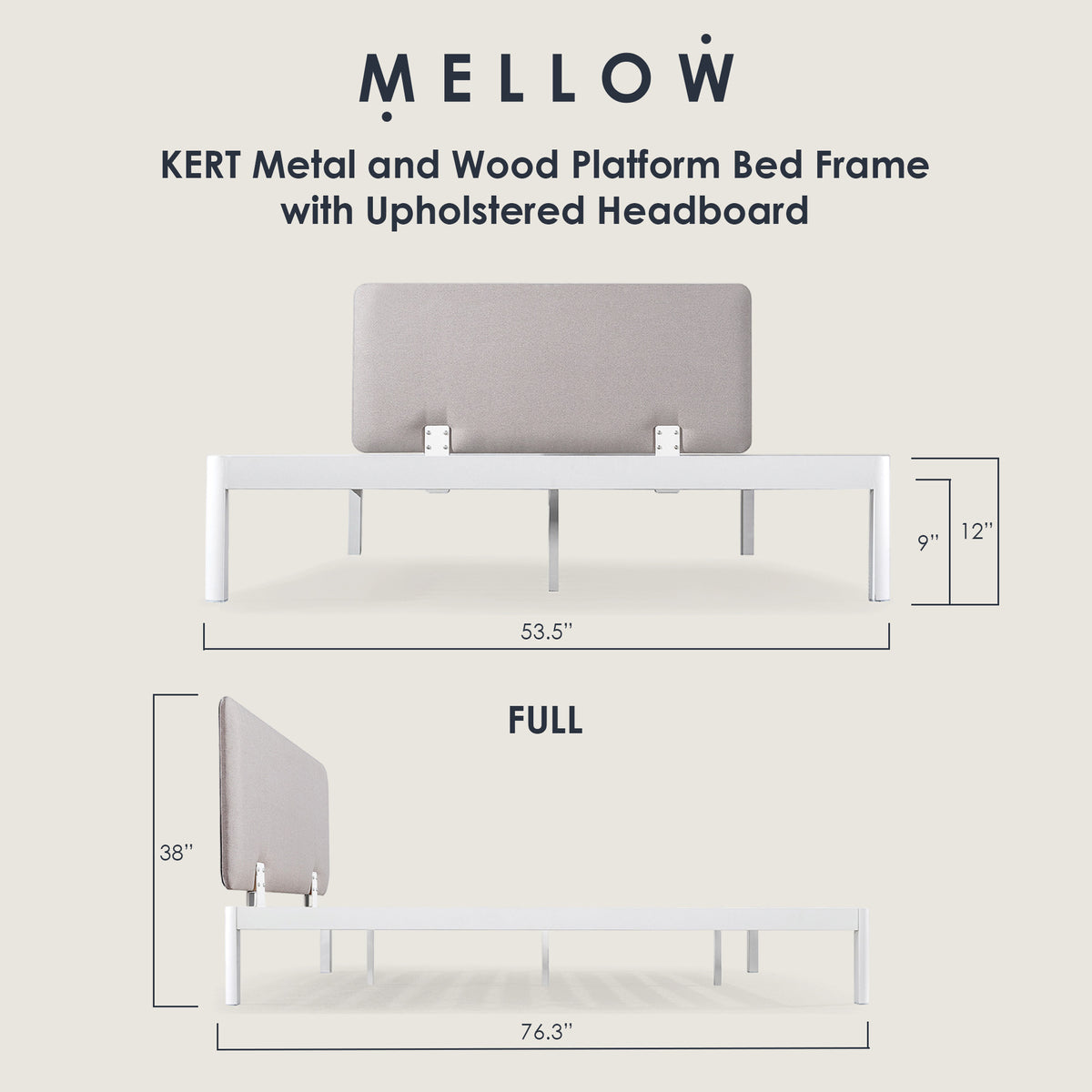 Mellow Metal & Wood Platform Bed Frame w/Upholstered Headboard, Full (Open Box)