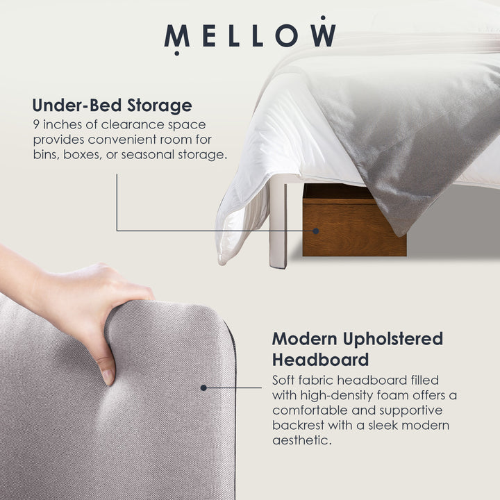 Mellow KERT Metal and Wood Platform Bed Frame with Upholstered Headboard, Full