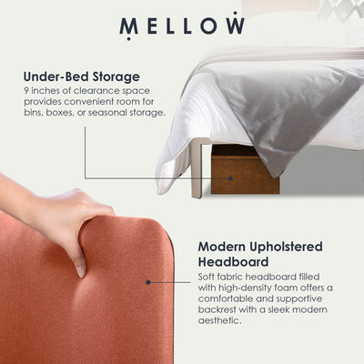 Mellow KERT Metal and Wood Platform Bed Frame with Upholstered Headboard, King - VMInnovations