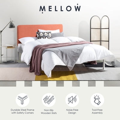 Mellow KERT Metal and Wood Platform Bed Frame with Upholstered Headboard, King - VMInnovations
