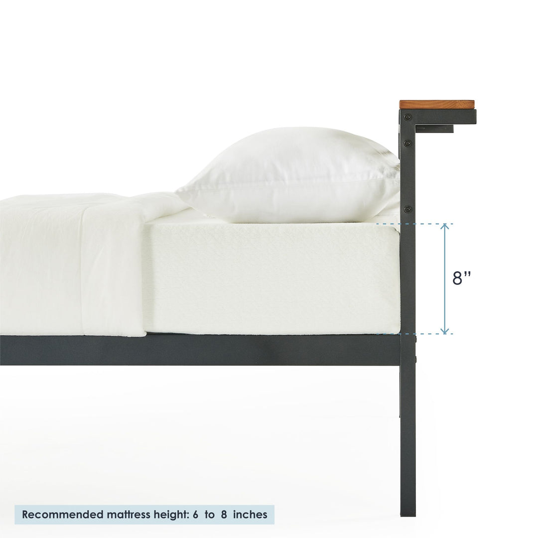 Mellow HYLLE Metal & Wood Platform Bed Frame with Low Headboard Shelf, Twin