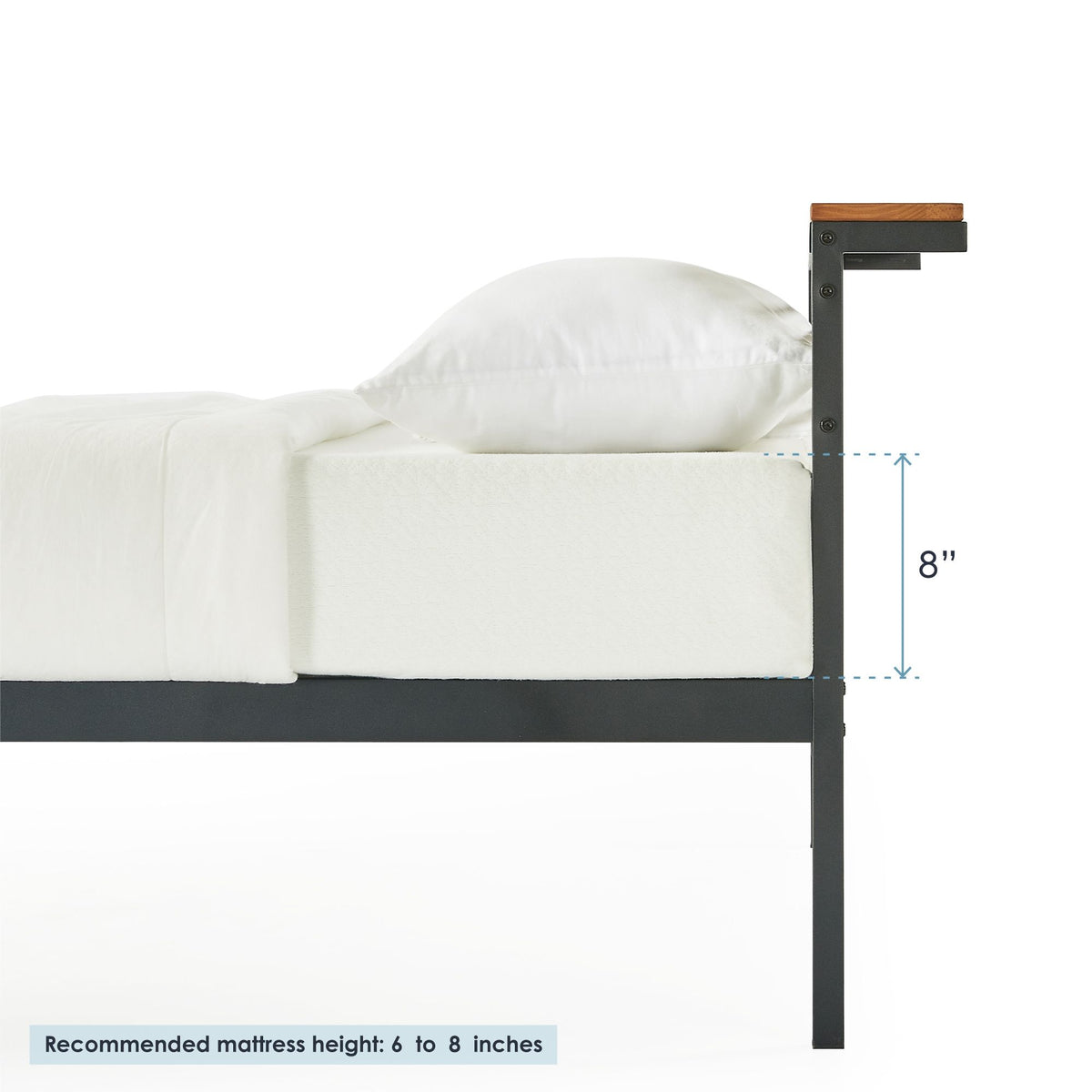 Mellow Metal & Wood Platform Bed Frame with Low Headboard Shelf, Twin(Used) - VMInnovations