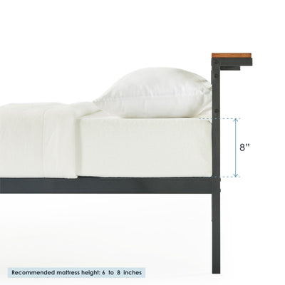 Mellow Metal & Wood Platform Bed Frame with Low Headboard Shelf, Twin(Used) - VMInnovations