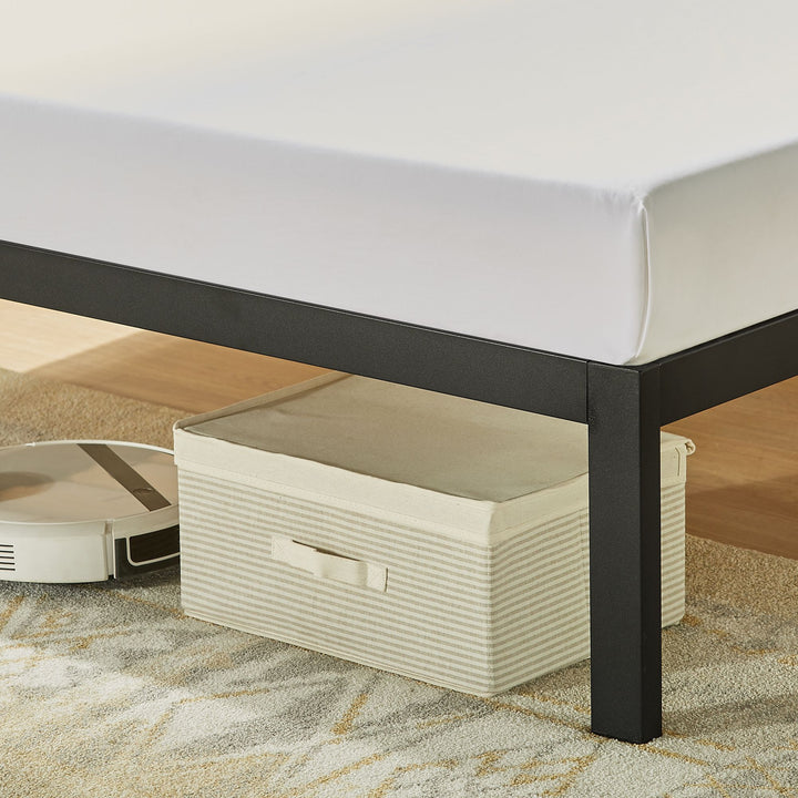 Mellow Metal & Wood Platform Bed Frame with Low Headboard Shelf, Twin(Used)