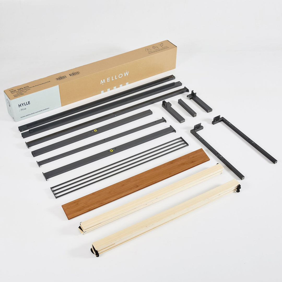 Mellow Metal & Wood Platform Bed Frame with Low Headboard Shelf, Twin(Used) - VMInnovations