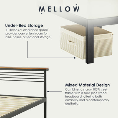 Mellow Metal & Wood Platform Bed Frame with Low Headboard Shelf, Twin(Used) - VMInnovations