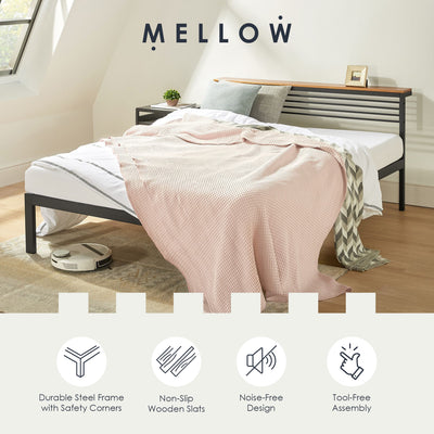 Mellow Metal & Wood Platform Bed Frame with Low Headboard Shelf, Twin(Used) - VMInnovations