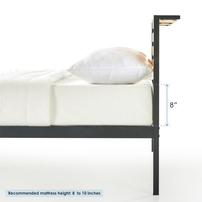 Mellow KASI Metal & Wood Platform Bed Frame with Built-In Headboard Shelf, King - VMInnovations