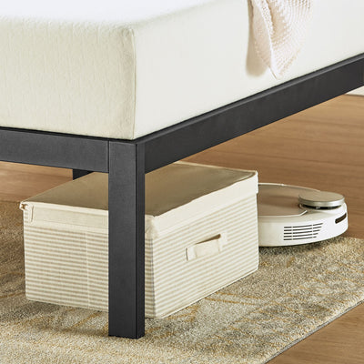 Mellow KASI Metal & Wood Platform Bed Frame with Built-In Headboard Shelf, King - VMInnovations
