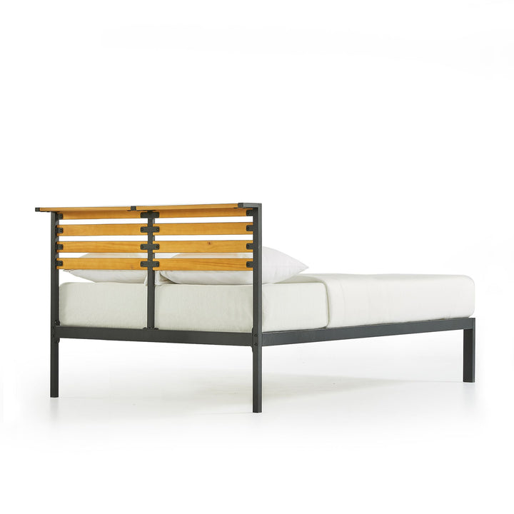 Mellow KASI Metal & Wood Platform Bed Frame with Built-In Headboard Shelf, King