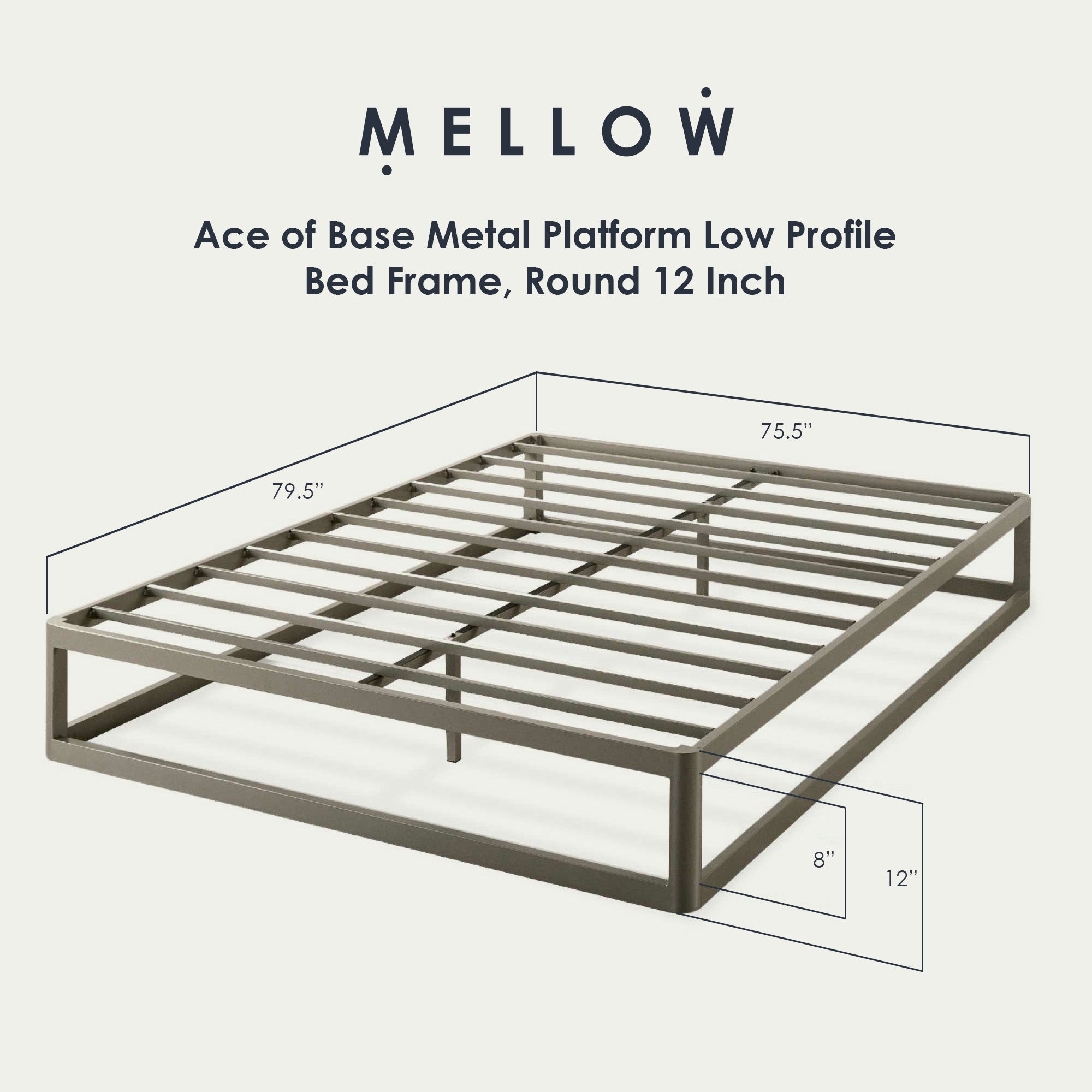 Mellow Ace of Base Metal Platform Low Profile Bed Frame, Round 12 Inch, King - VMInnovations