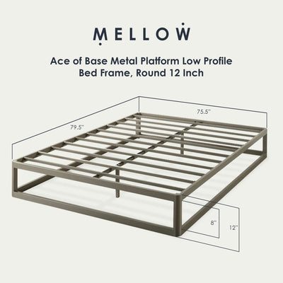 Mellow Ace of Base Metal Platform Low Profile Bed Frame, Round 12 Inch, King - VMInnovations