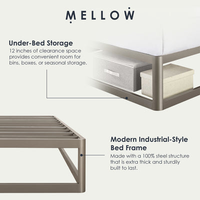 Mellow Ace of Base Metal Platform Low Profile Bed Frame, Round 12 Inch, King - VMInnovations