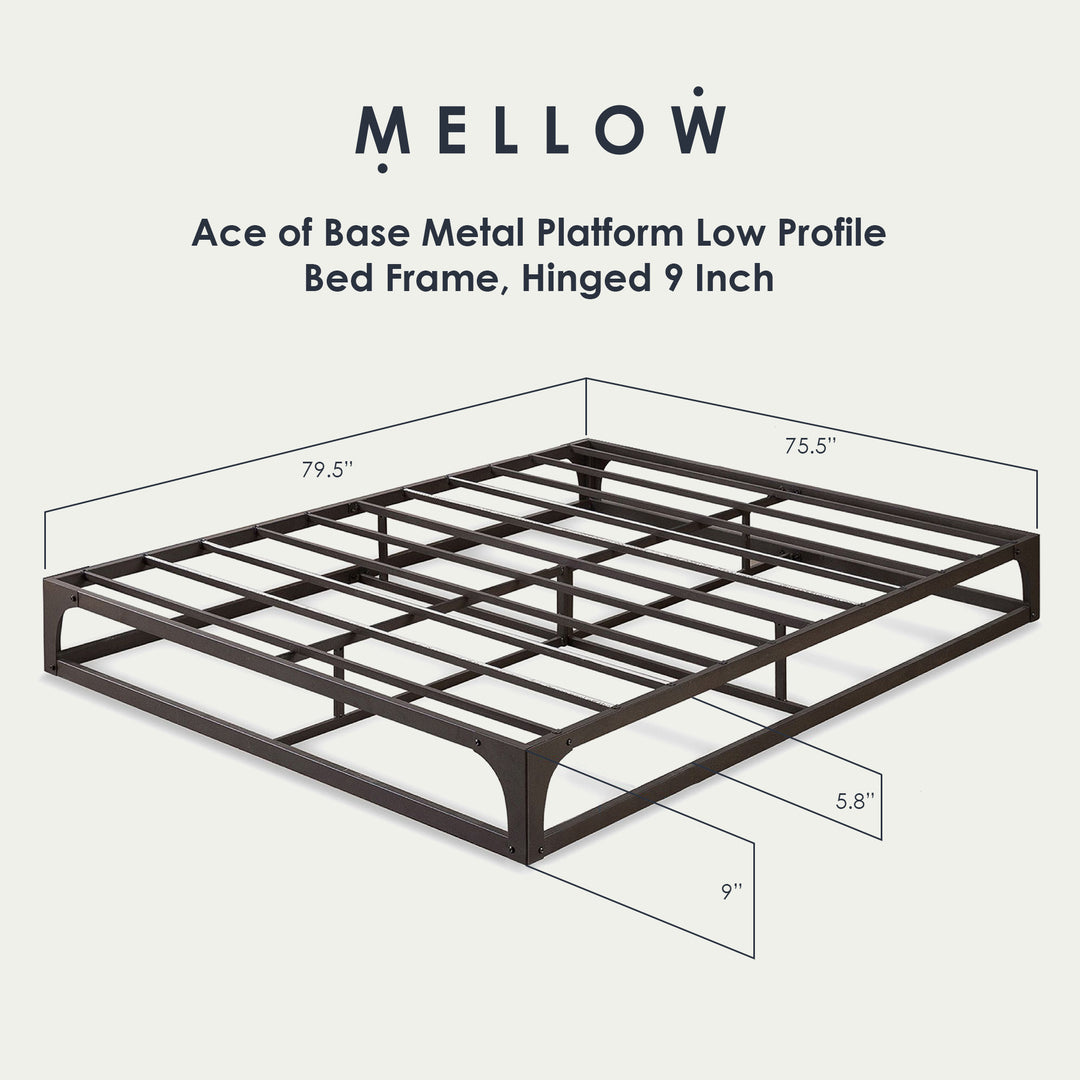 Mellow Ace of Base King Metal Platform Low Profile Bed Frame Hinged 9"(Open Box)