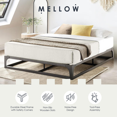 Mellow Ace of Base Metal Platform Low Profile Bed Frame, Hinged 9 Inch, King - VMInnovations