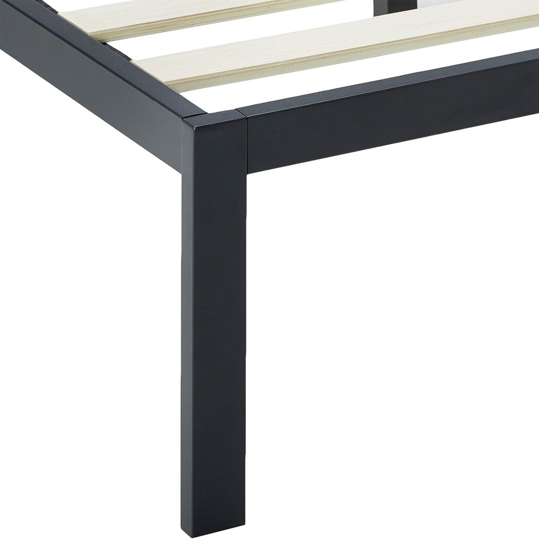 Mellow 14-Inch Metal Platform Bed with Headboard and Slat Support, Queen, Black