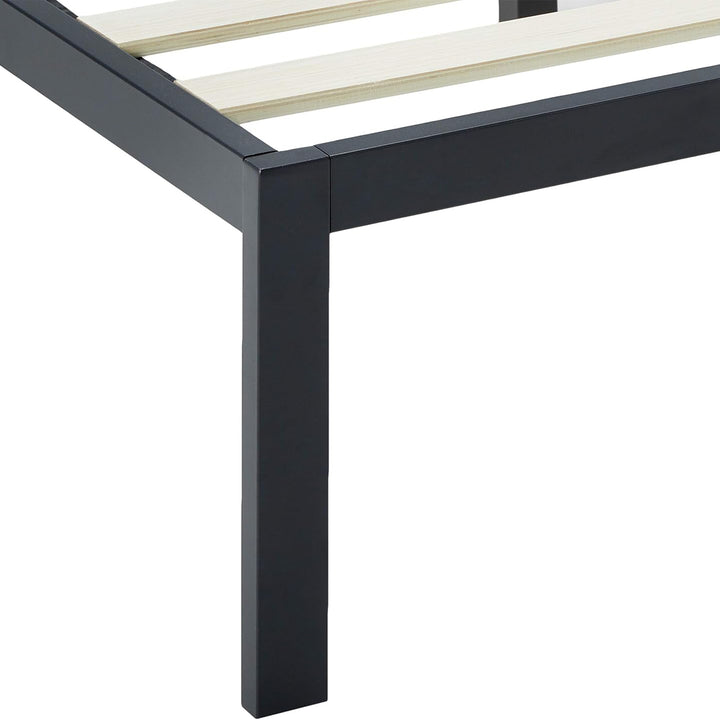 Mellow 14-Inch Metal Platform Bed with Headboard and Slat Support, Queen, Black