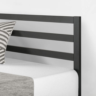 Mellow 14-Inch Metal Platform Bed with Headboard and Slat Support, Queen, Black - VMInnovations