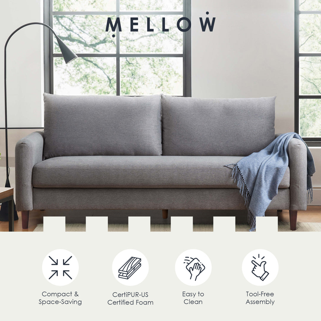 Mellow MAE Mid-Century Modern Curved Arm Sofa with Solid Wood Legs, Light Grey