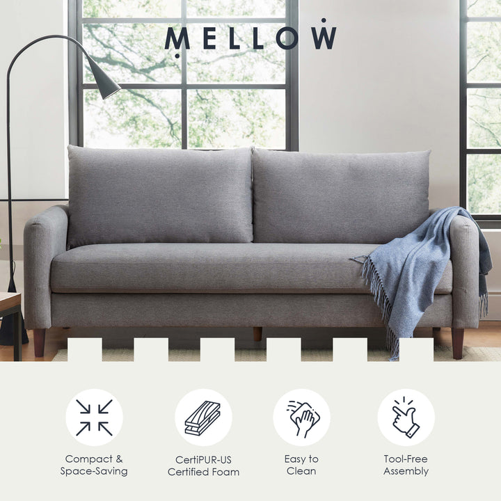Mellow MAE Mid-Century Modern Curved Arm Sofa with Solid Wood Legs, Light Grey