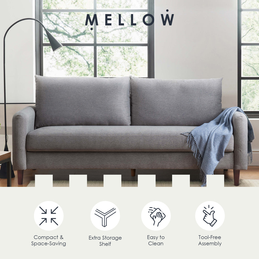 Mellow MAE Mid-Century Modern Curved Arm Sofa with Solid Wood Legs, Light Grey