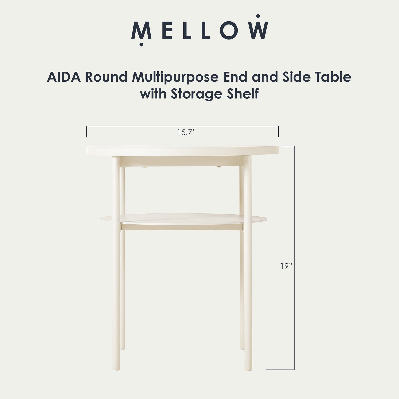 Mellow AIDA Round Multipurpose End and Side Table with Storage Shelf, Beige - VMInnovations
