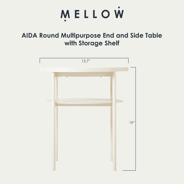 Mellow AIDA Round Multipurpose End and Side Table with Storage Shelf (Open Box)