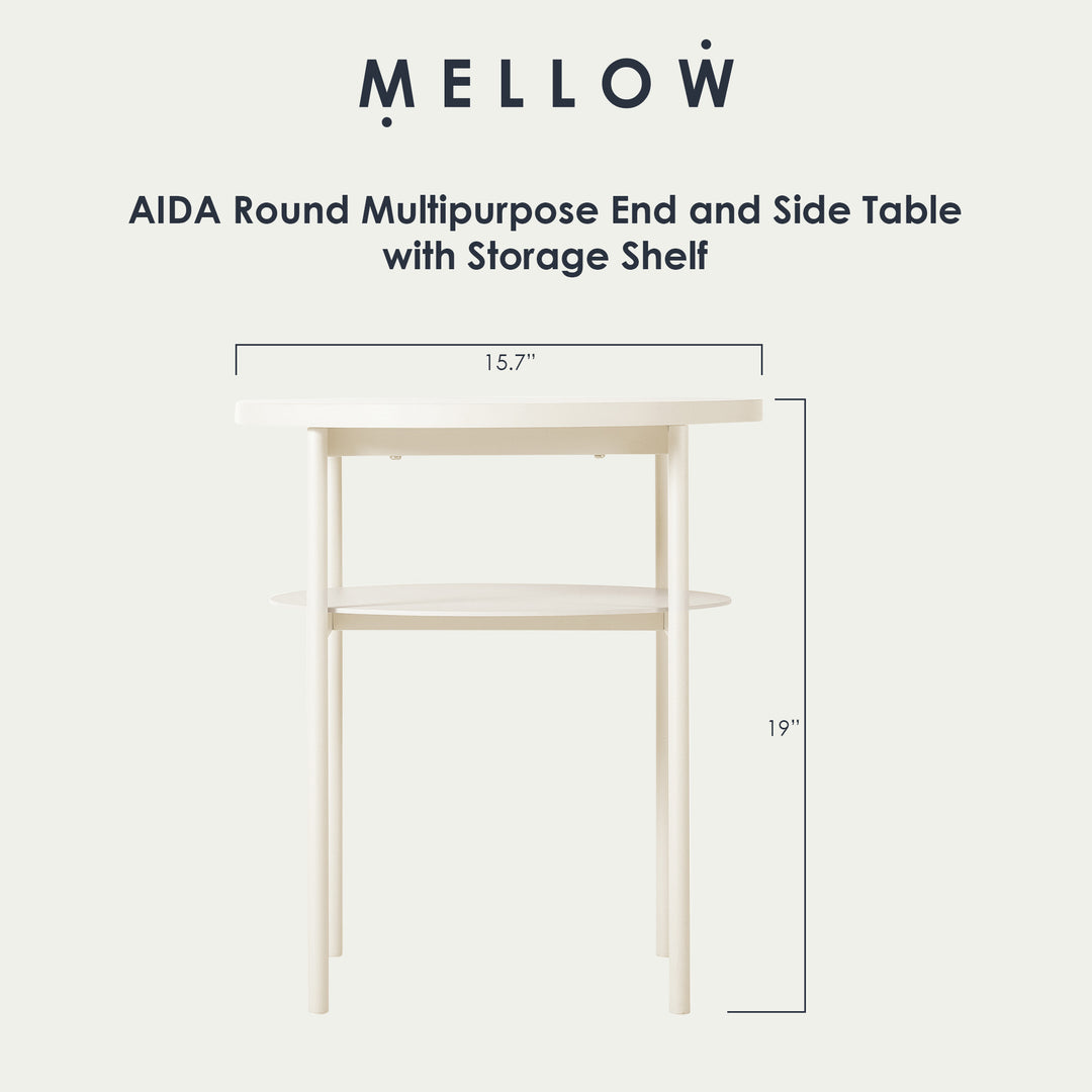 Mellow AIDA Round Multipurpose End and Side Table with Storage Shelf (Open Box) - VMInnovations