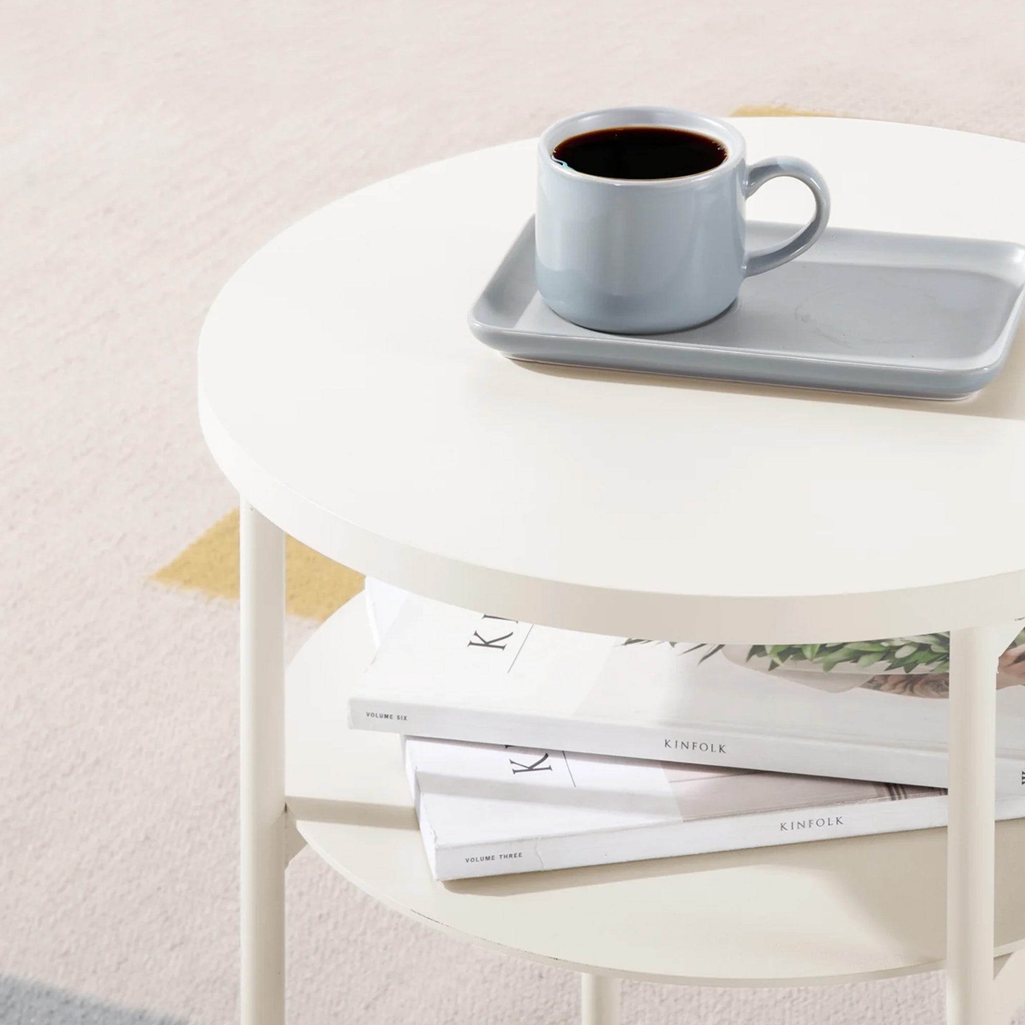 Mellow AIDA Round Multipurpose End and Side Table with Storage Shelf, Beige - VMInnovations