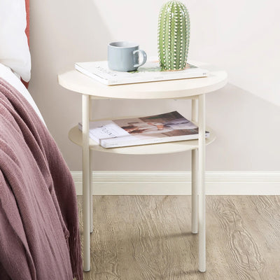 Mellow AIDA Round Multipurpose End and Side Table with Storage Shelf, Beige - VMInnovations