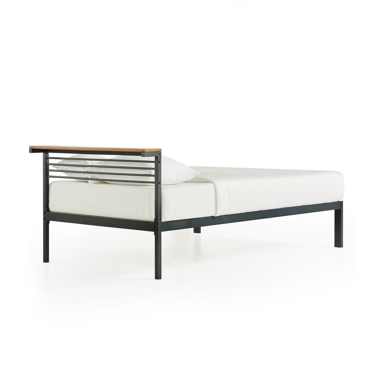 Mellow HYLLE Metal & Wood Platform Bed Frame with Low Headboard Shelf, Full