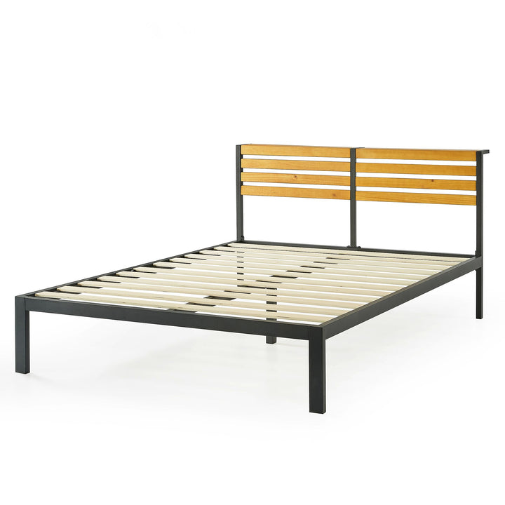 Mellow KASI Metal & Wood Platform Bed Frame with Built-In Headboard Shelf, Queen