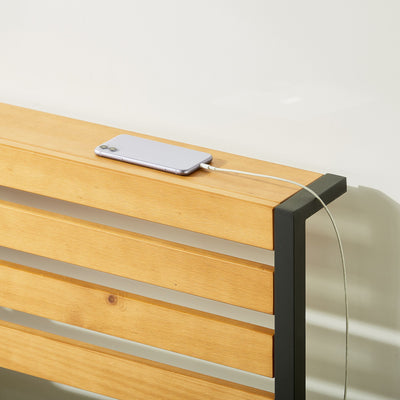Mellow KASI Metal & Wood Platform Bed Frame with Built-In Headboard Shelf, Queen - VMInnovations