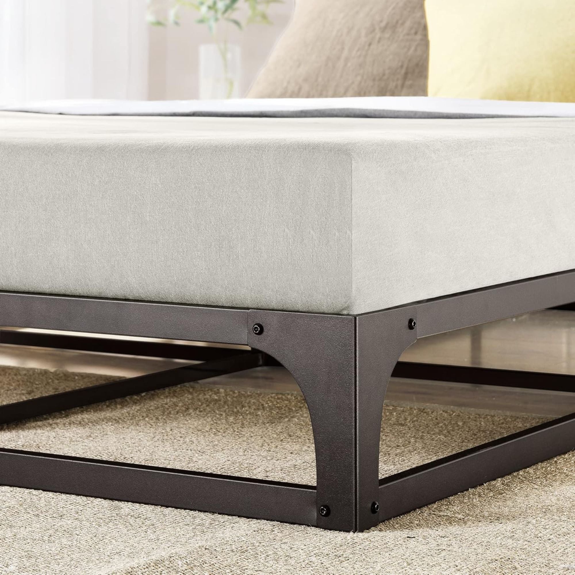 Mellow Ace of Base Metal Platform Low Profile Bed Frame, Hinged 12 Inch, Queen - VMInnovations