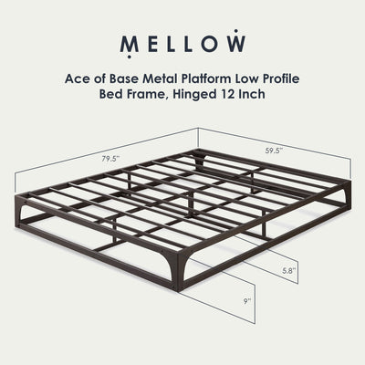 Mellow Ace of Base Metal Platform Low Profile Bed Frame, Hinged 12 Inch, Queen - VMInnovations