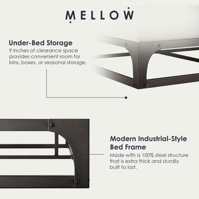 Mellow Ace of Base Metal Platform Low Profile Bed Frame, Hinged 12 Inch, Queen - VMInnovations