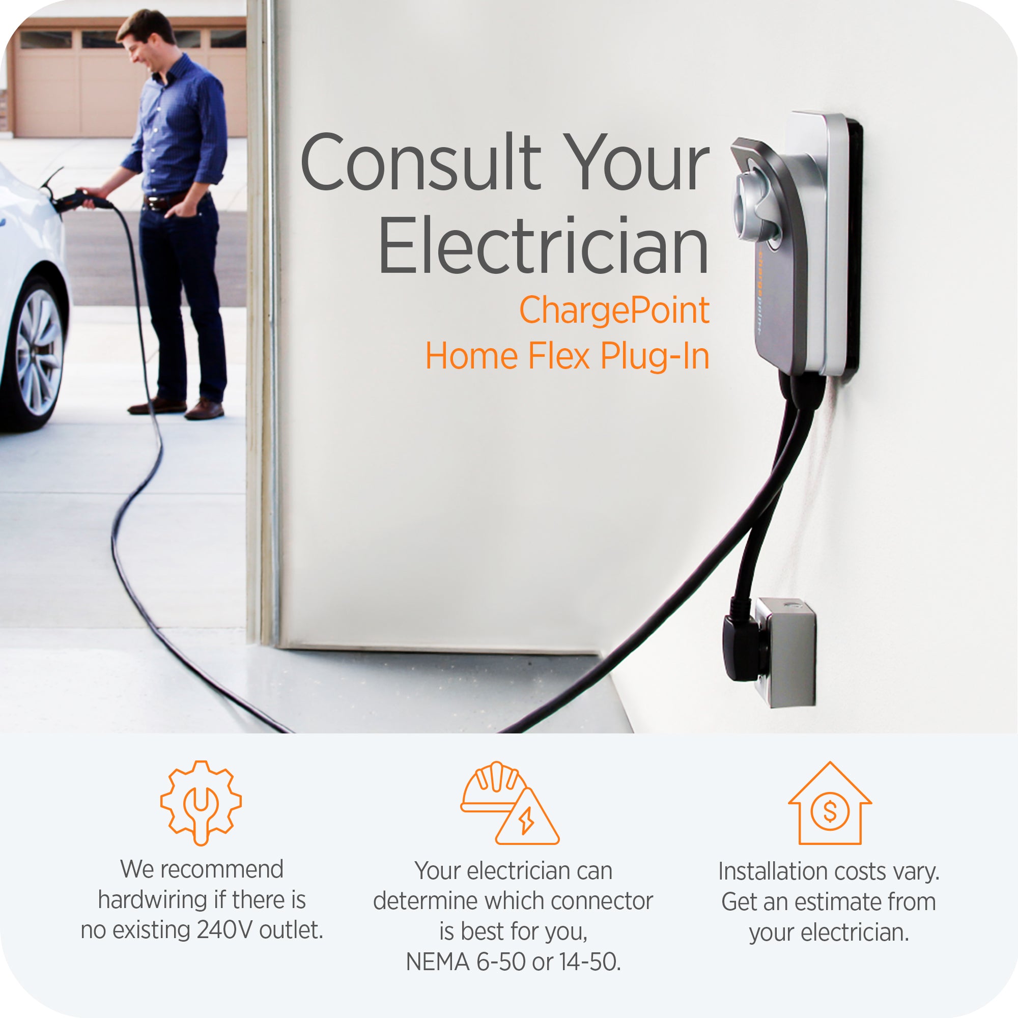 ChargePoint Home Flex Level 2 WiFi NEMA 14-50 Plug EV Charger (For Parts)