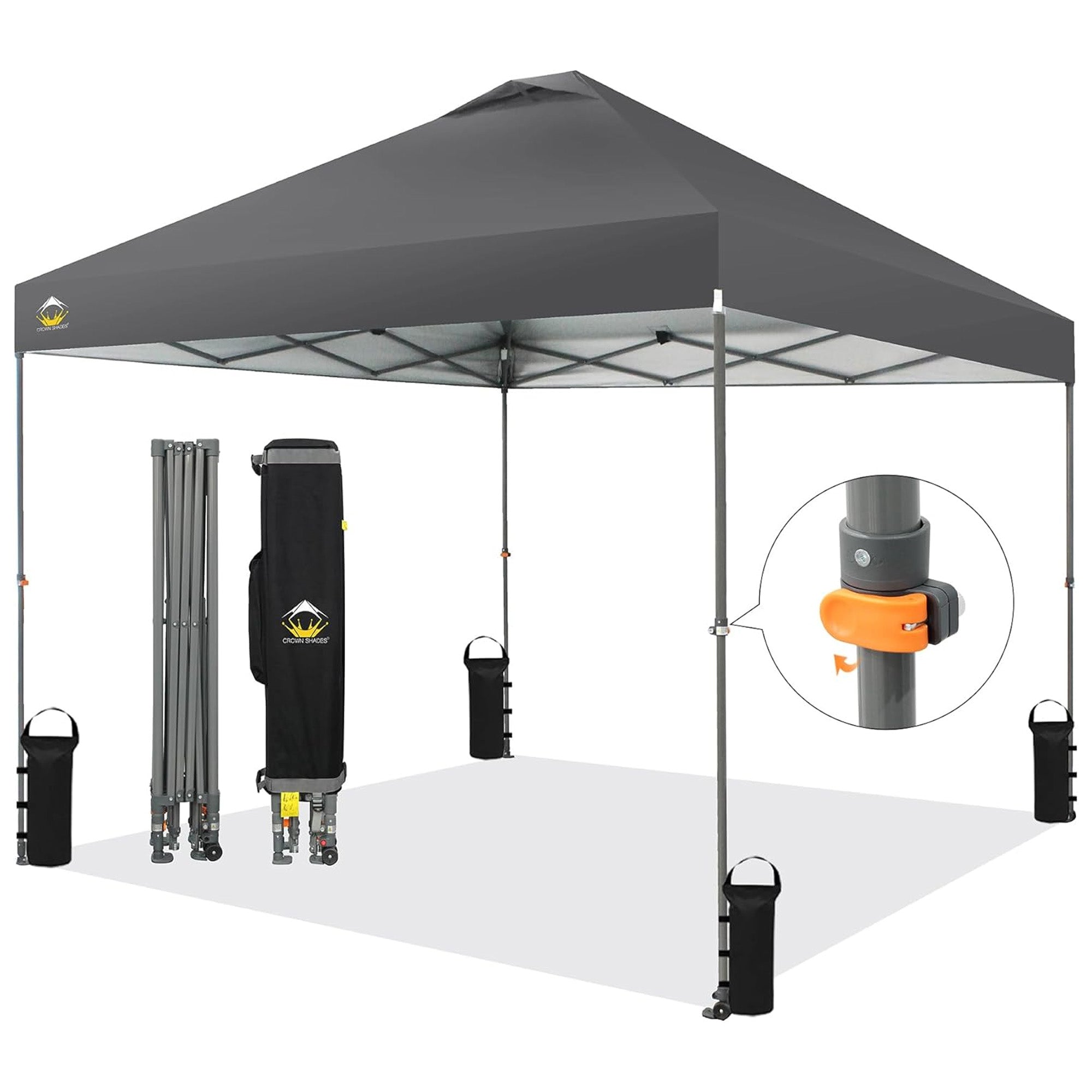 Crown Shades Pop Up Canopy 10x10' Adjustable Tent w/One Push Setup, Grey (Used) - VMInnovations