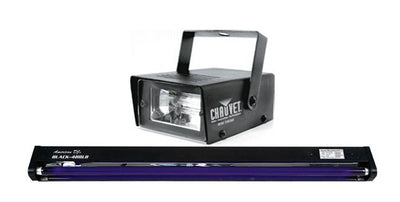 AMERICAN DJ BLACK-48BLB 48" UV Black Pro Blacklight + CHAUVET Mini Strobe Light