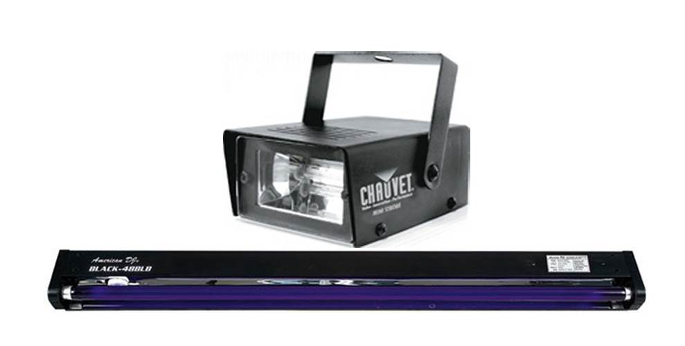 AMERICAN DJ BLACK-48BLB 48" UV Black Pro Blacklight + CHAUVET Mini Strobe Light